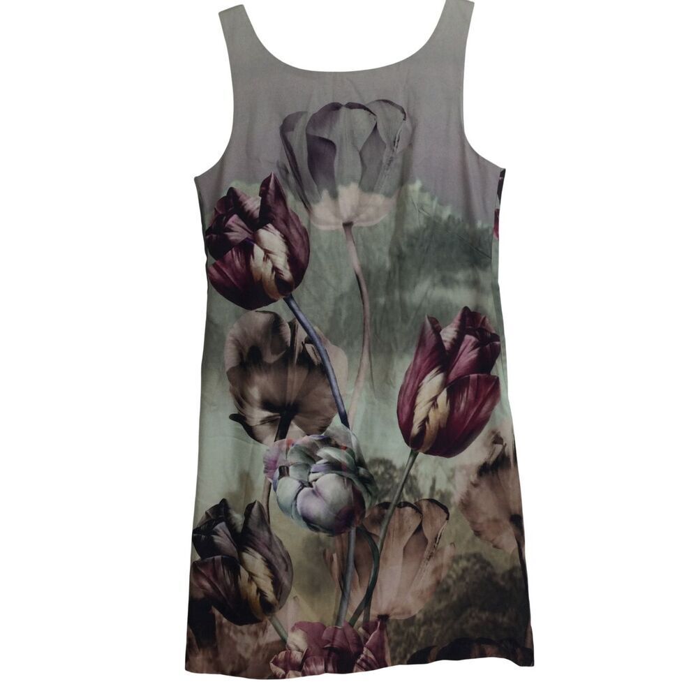 Bailey 44 Floral Tulip Flower Print Knee Length Shift Dress Gray Multi Size 4